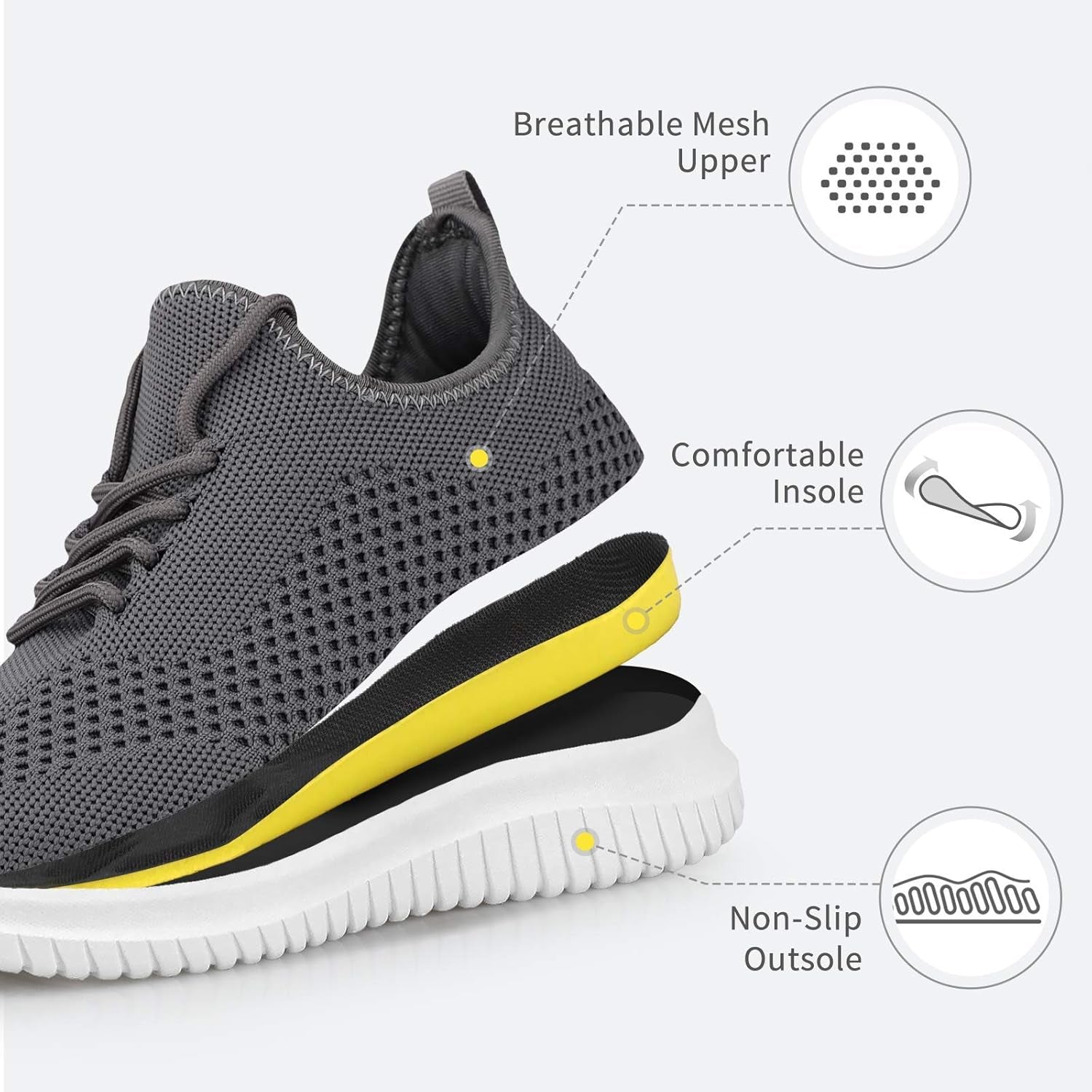 Mens Breathable Fashion Walking Shoes-Non Slip Sneakers Lightweight Comfortable Mesh Casual Sneakers Sports Gym Athletic Shoes